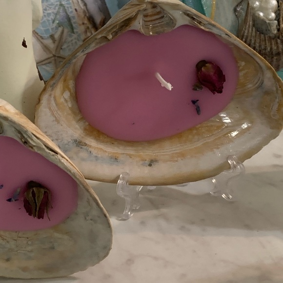 Shabby Chic Boho Shell Decor - Soy Wax Seashell Tea Light Candles- Set of Two - Picture 15 of 16